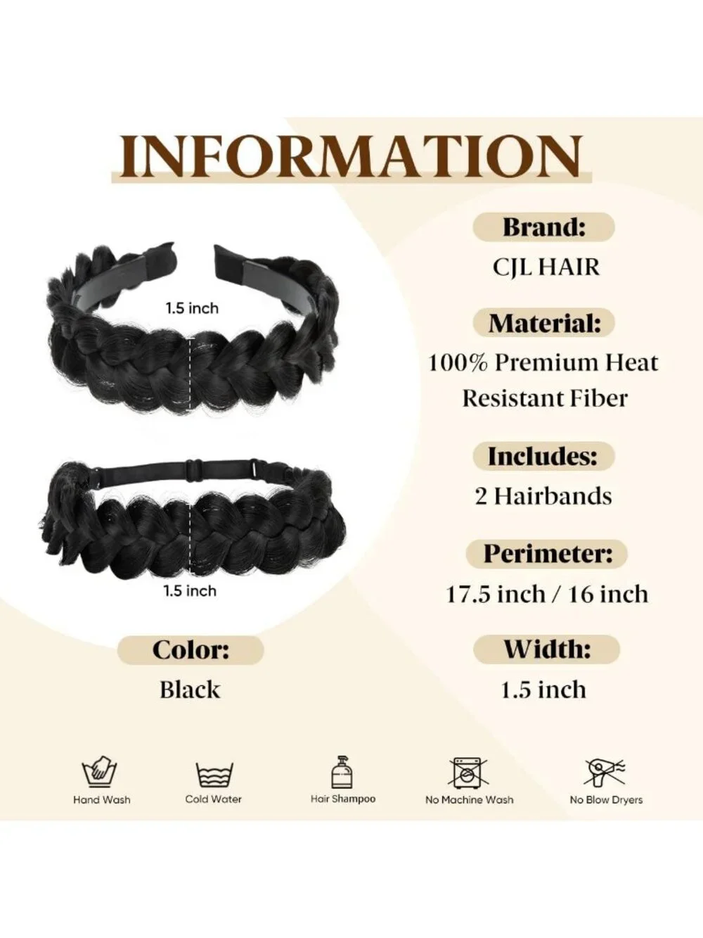 Handmade 2PC Braided Headbands for Women - Elastic Stretch Hair Accessories